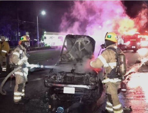Pickup truck driver escapes serious injury in fiery crash